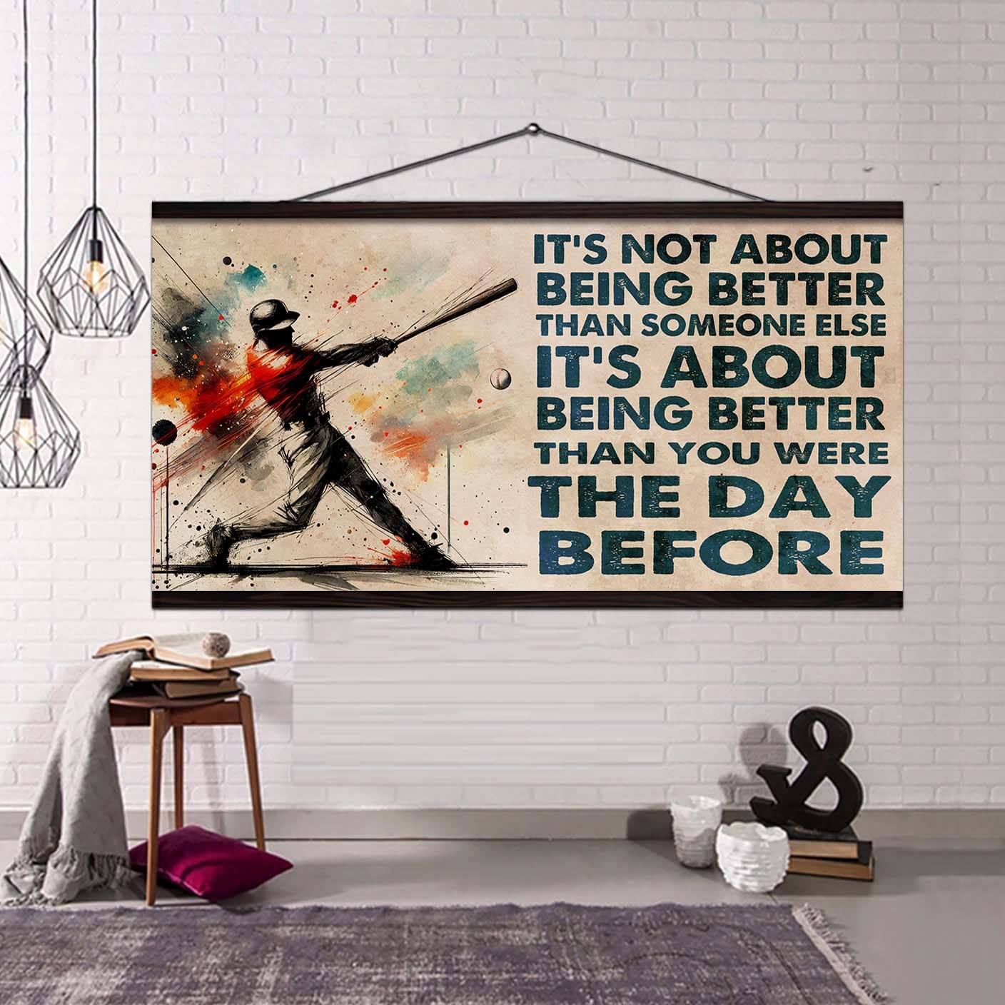 Water Color Hockey Poster Canvas It Is Not About Being Better Than Someone Else