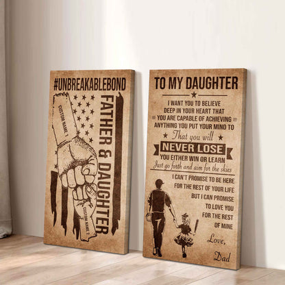 Father And Daughter UnBreakable Bond - 2 Piece Canvas Wall Art Black Floating Frame - You Will Never Lose You Either Win Or Learn Love Dad