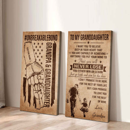 Grandpa And Granddaughter UnBreakable Bond - 2 Piece Canvas Wall Art Black Floating Frame - You Will Never Lose You Either Win Or Learn