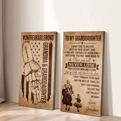Grandma And Granddaughter UnBreakable Bond - 2 Piece Canvas Wall Art Black Floating Frame - You Will Never Lose You Either Win Or Learn