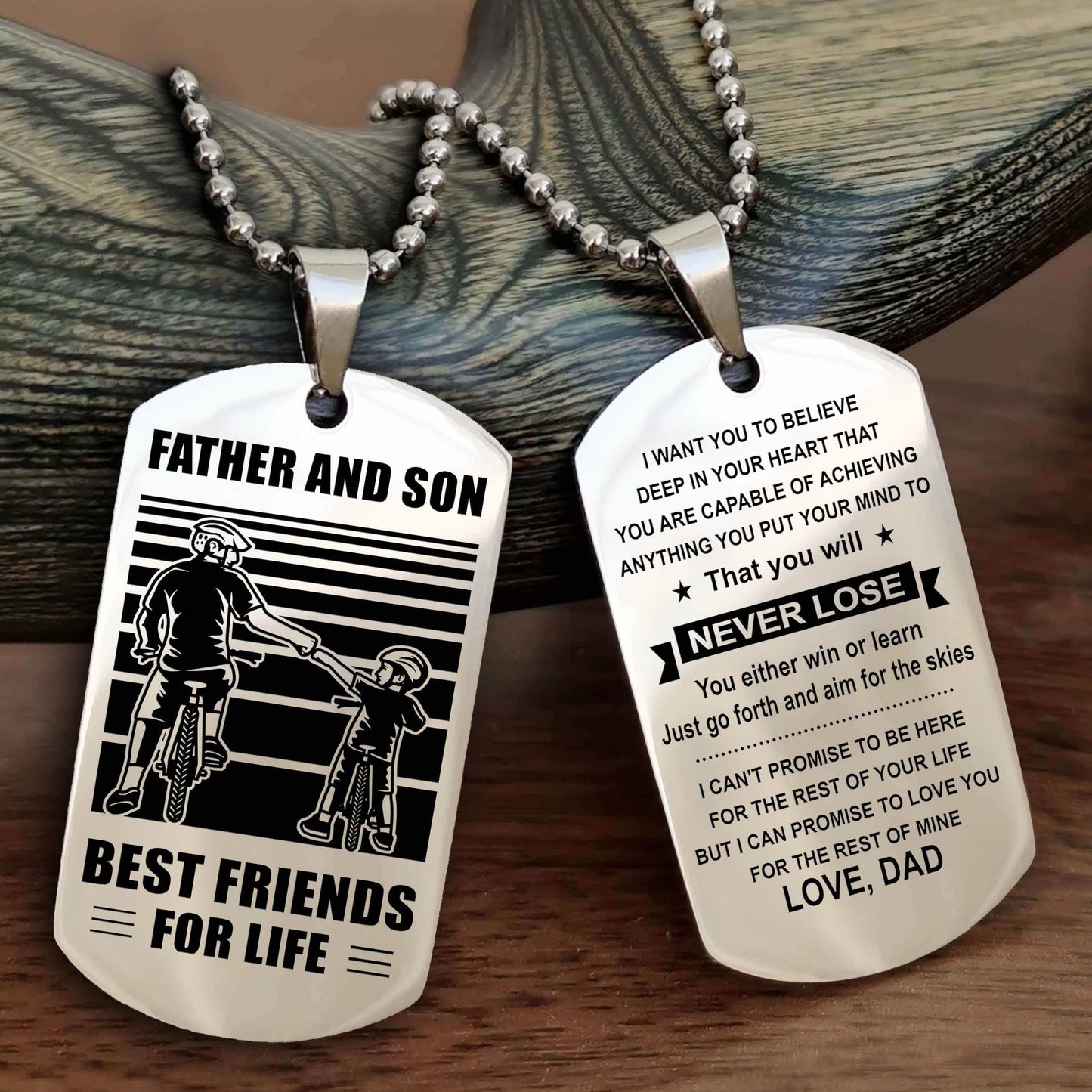 DRB Personalized Double Sided Dog Tag Silver To My Son I Love You - You Will Never Lose You Either Win Or Learn From Dad To Son