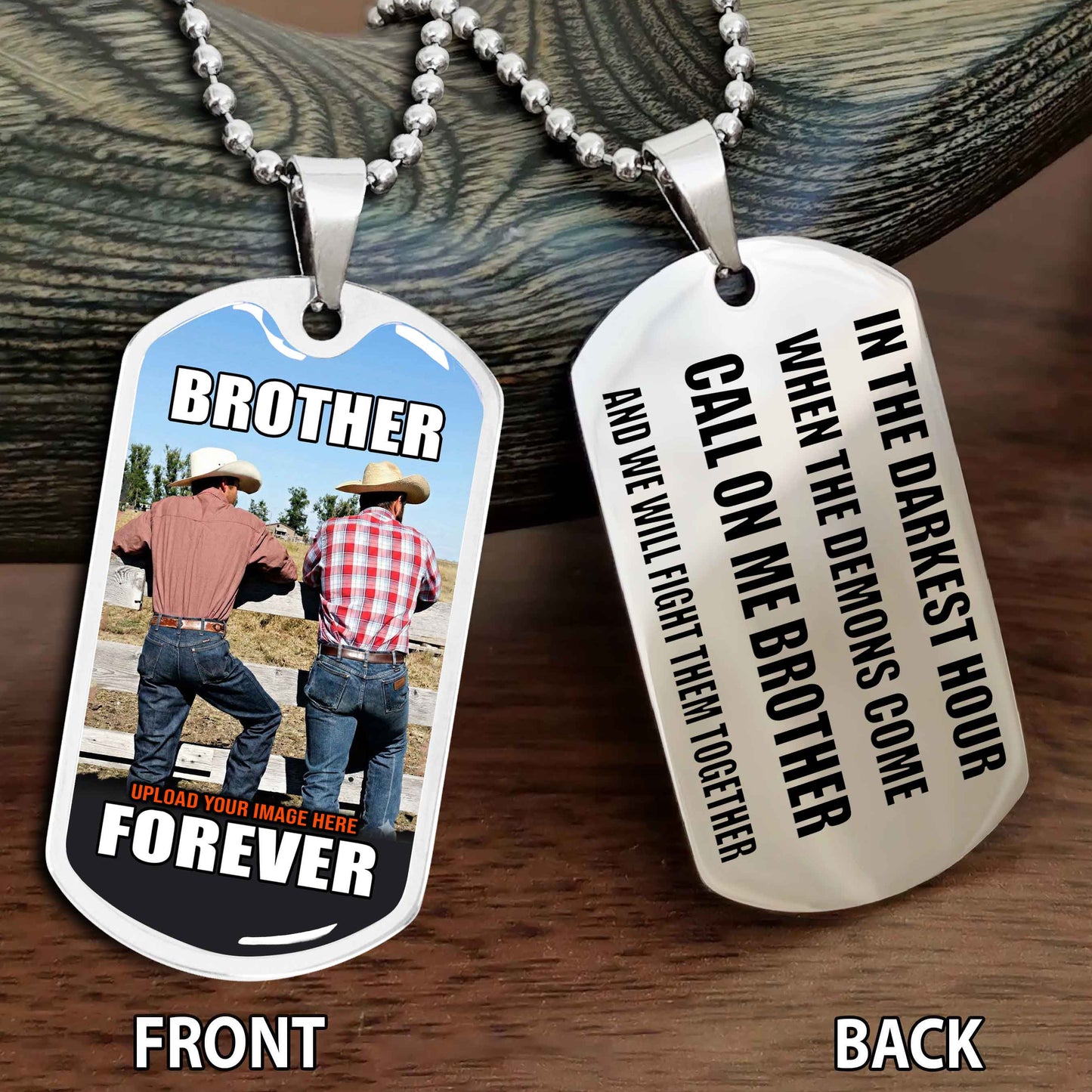 Personalized Double Side Graphic Dog Tag Gift For Your Brother - Brother Forever Team 2