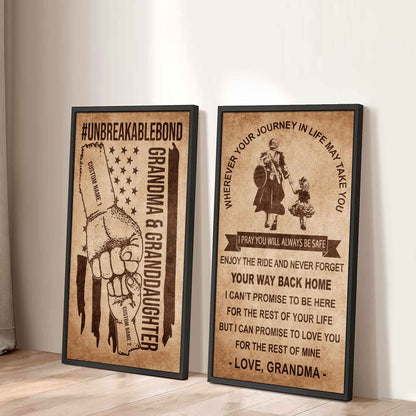 Grandma And Granddaughter UnBreakable Bond - 2 Piece Canvas Wall Art Black Floating Frame - Never Forget Your Way Back Home