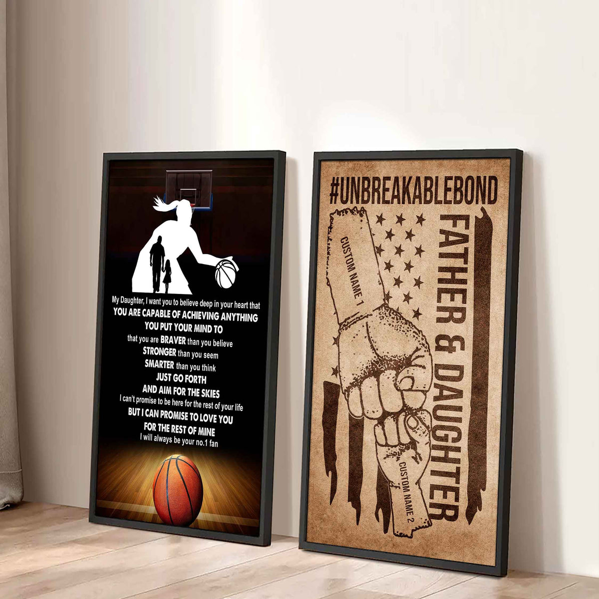 Father And Daughter UnBreakable Bond - 2 Piece Canvas Wall Art - That You Are Braver Than You Believe And Loved More Than You Know