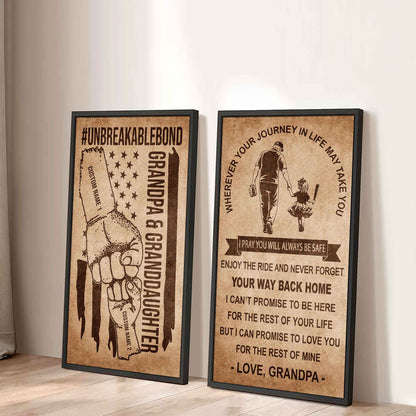 Grandpa And Granddaughter UnBreakable Bond - 2 Piece Canvas Wall Art Black Floating Frame - Never Forget Your Way Back Home