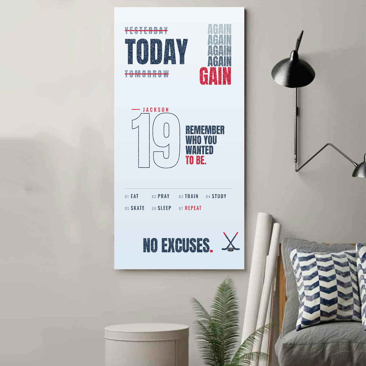 Sport Personalized Poster Canvas Remember Who You Wanted To Be Today Again Again Again Gain