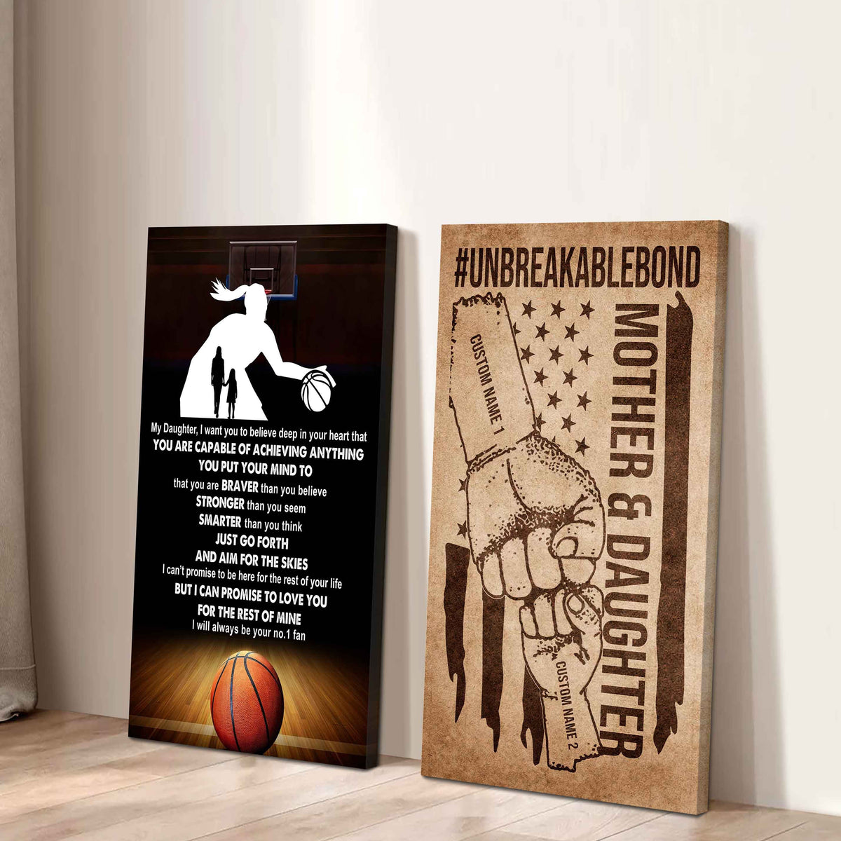 Mother And Daughter UnBreakable Bond - 2 Piece Canvas Wall Art - That You Are Braver Than You Believe And Loved More Than You Know