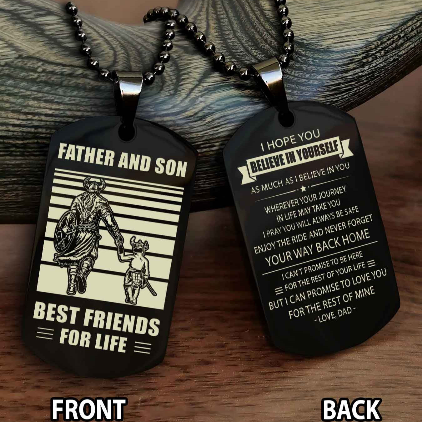 Viking Personalized Double Sided Dog Tag Black To My Son I Love You - Enjoy The Ride And Never Forget Your Way Back Home From