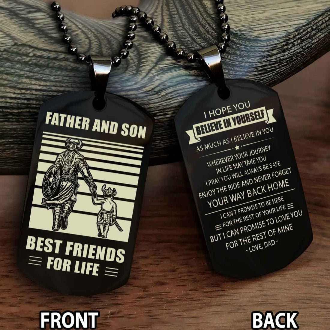 Viking-Personalized Double Sided Dog Tag Father And Son Best Friends For Life - Message on the back side