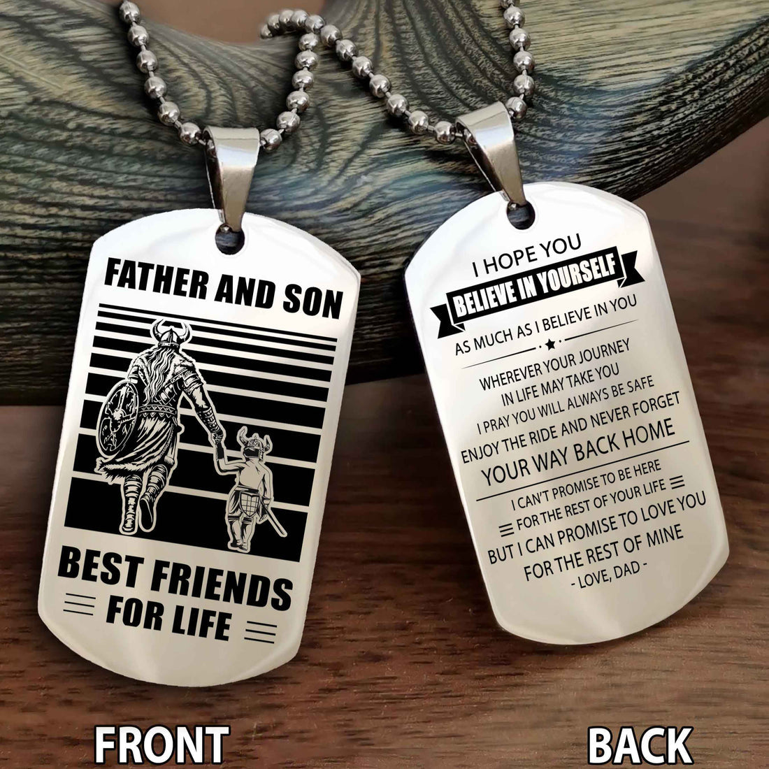 Viking-Personalized Double Sided Dog Tag Father And Son Best Friends For Life - Message on the back side