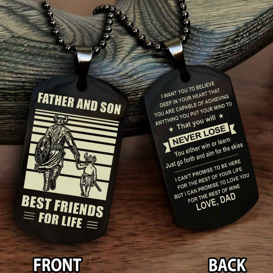 Viking Personalized Double Sided Dog Tag Silver To My Son I Love You - You Will Never Lose You Either Win Or Learn From Dad To Son