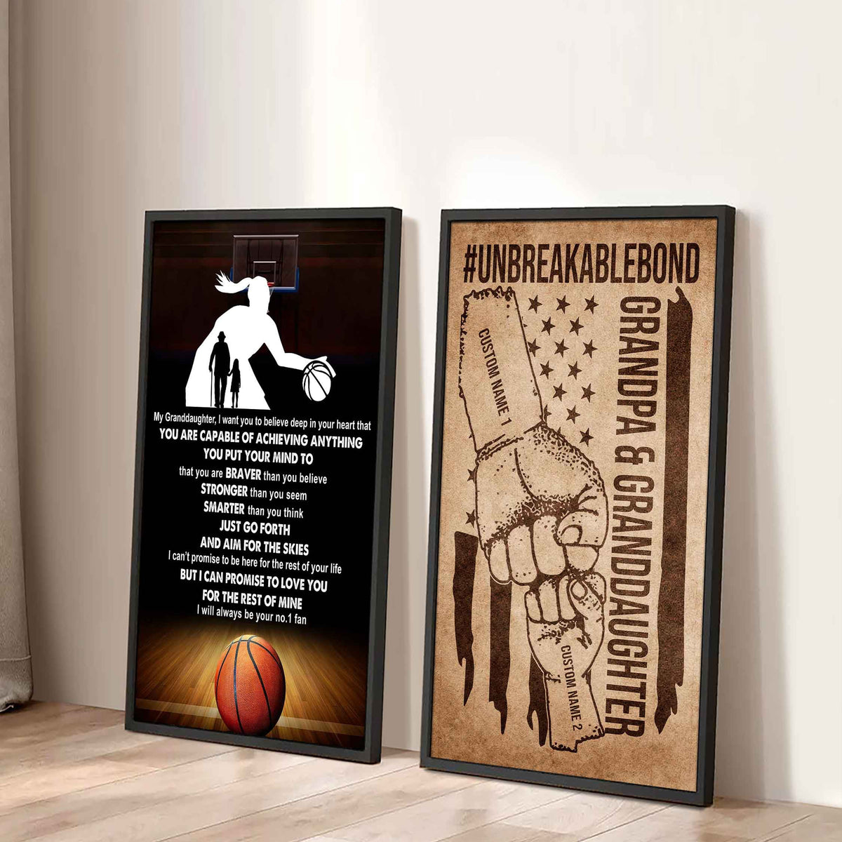 Grandpa And Granddaughter UnBreakable Bond - 2 Piece Canvas Wall Art - That You Are Braver Than You Believe And Loved More Than You Know