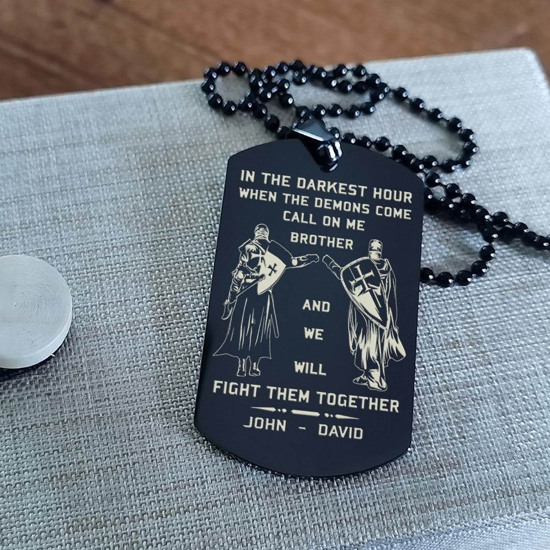 Samurai customizable engraved black dog tag double sided gift from brother, brother forever