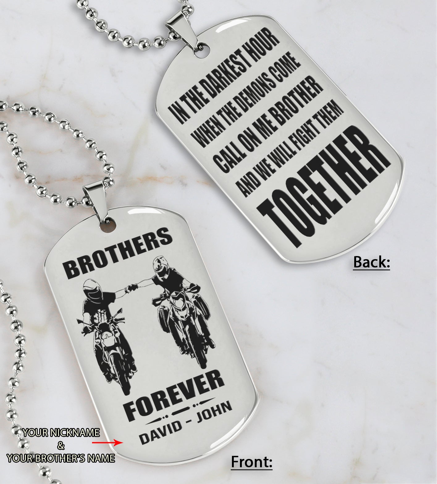 Biker team engraved double sided dog tag call on me brother gift for brother dog tag for brother