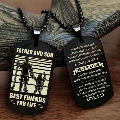 DRB Personalized Double Sided Dog Tag Silver To My Son I Love You - You Will Never Lose You Either Win Or Learn From Dad To Son