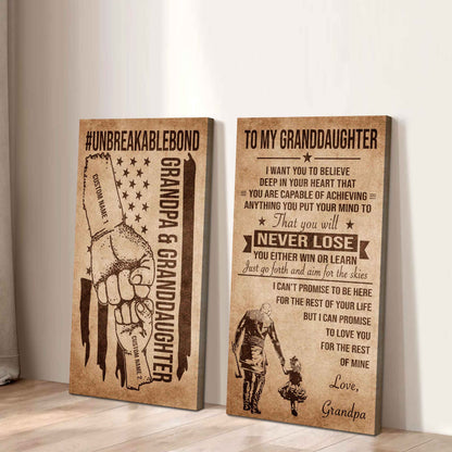Grandpa And Granddaughter UnBreakable Bond - 2 Piece Canvas Wall Art Black Floating Frame - You Will Never Lose You Either Win Or Learn