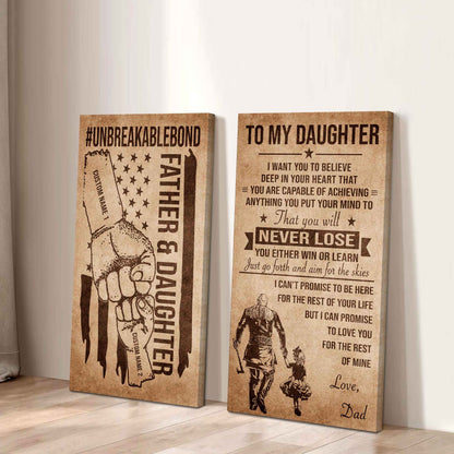Father And Daughter UnBreakable Bond - 2 Piece Canvas Wall Art Black Floating Frame - You Will Never Lose You Either Win Or Learn Love Dad