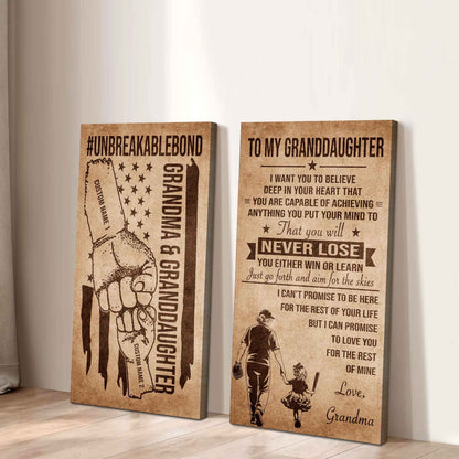 Grandma And Granddaughter UnBreakable Bond - 2 Piece Canvas Wall Art Black Floating Frame - You Will Never Lose You Either Win Or Learn