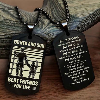 Viking Personalized Double Sided Dog Tag Silver To My Son I Love You - Be Strong When You Are Weak Gift From Dad To Son