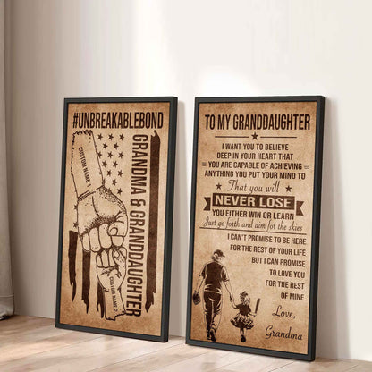 Grandma And Granddaughter UnBreakable Bond - 2 Piece Canvas Wall Art Black Floating Frame - You Will Never Lose You Either Win Or Learn