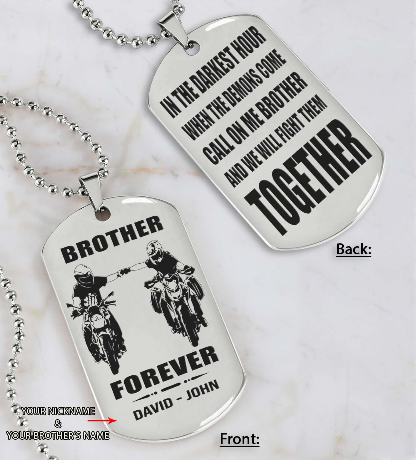 Customizable engraved black dog tag double sided gift from brother, brother forever