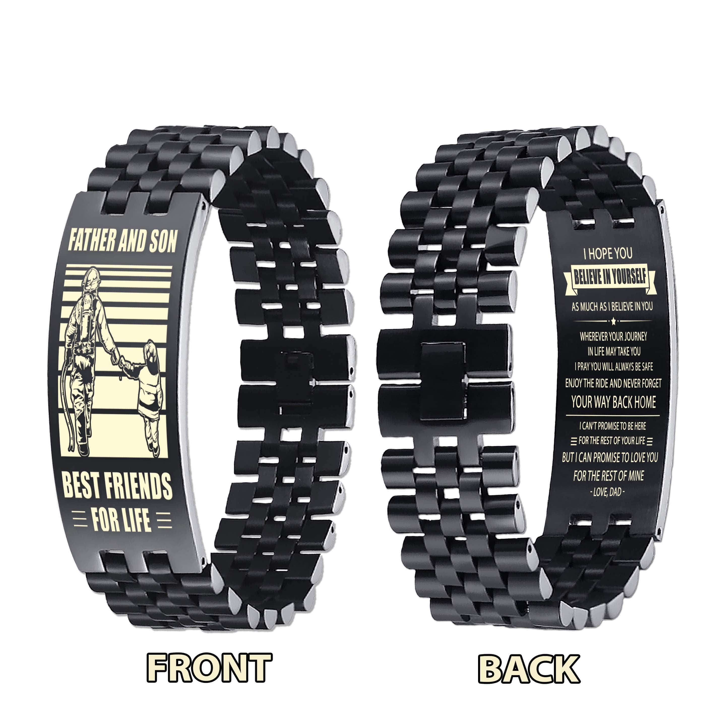 STO Samurai Personalized Double Sided Bracelet Father And Son Best Friends For Life - Message on the back side