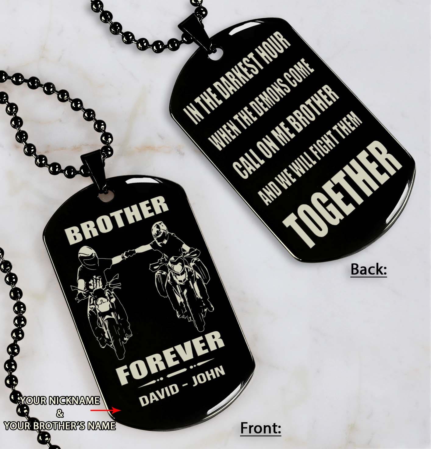 Soldier Customizable engraved black dog tag double sided gift from brother, brother forever