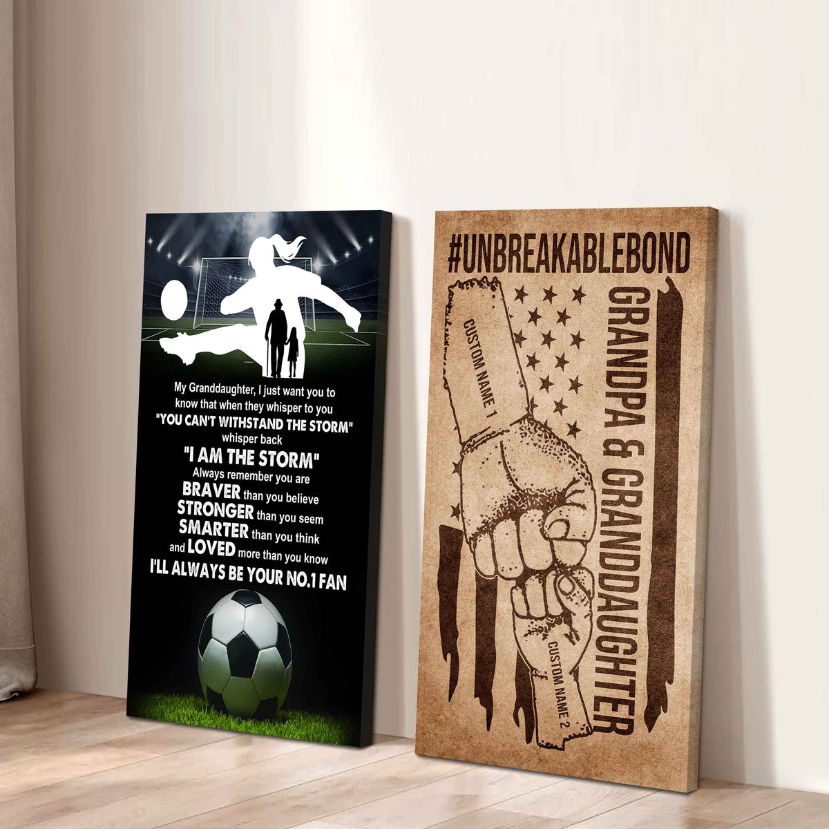 Grandpa And Granddaughter UnBreakable Bond - 2 Piece Canvas Wall Art - Whisper Back I'm The Storm