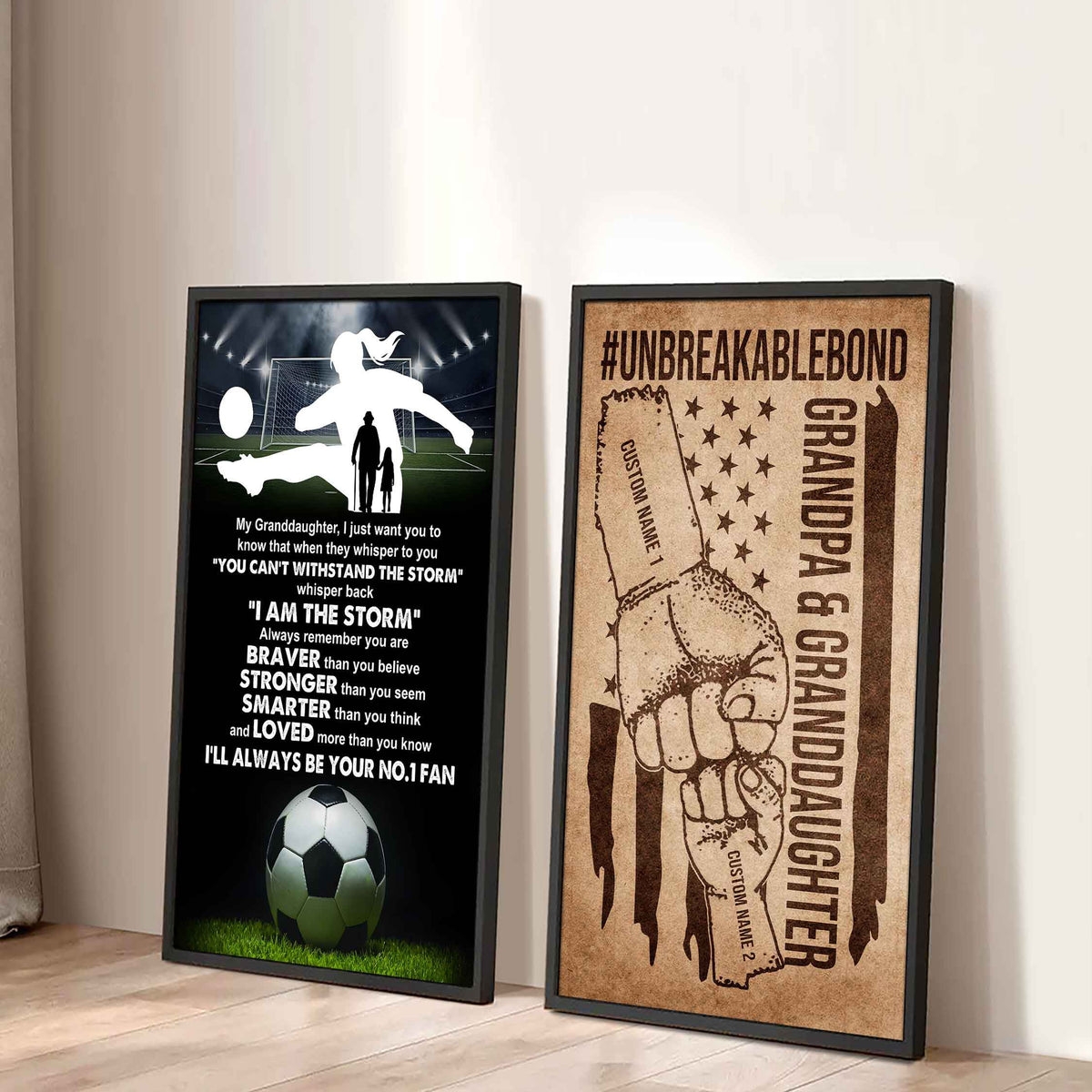 Grandpa And Granddaughter UnBreakable Bond - 2 Piece Canvas Wall Art - Whisper Back I'm The Storm