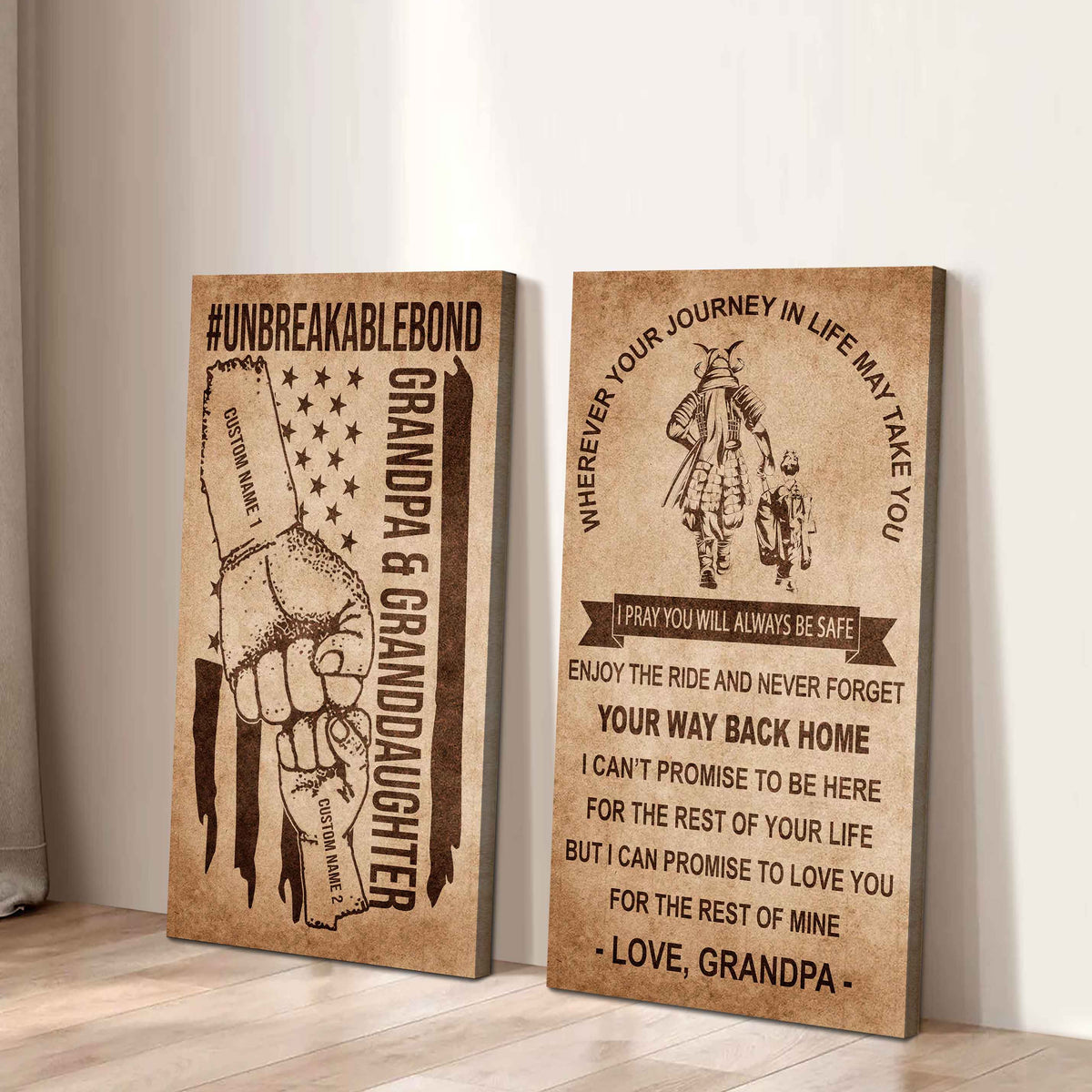 Grandpa And Granddaughter UnBreakable Bond - 2 Piece Canvas Wall Art Black Floating Frame - Never Forget Your Way Back Home