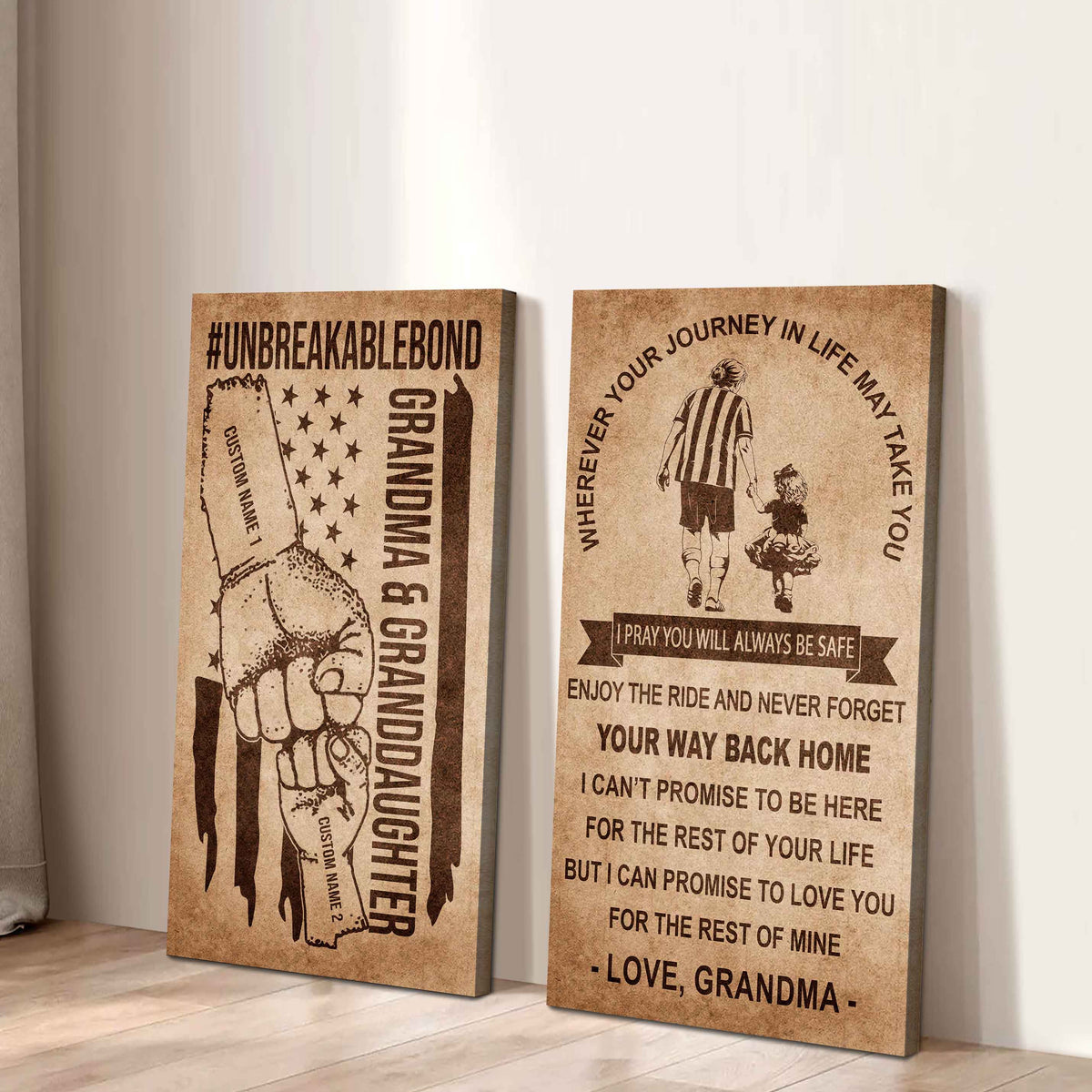 Grandma And Granddaughter UnBreakable Bond - 2 Piece Canvas Wall Art Black Floating Frame - Never Forget Your Way Back Home