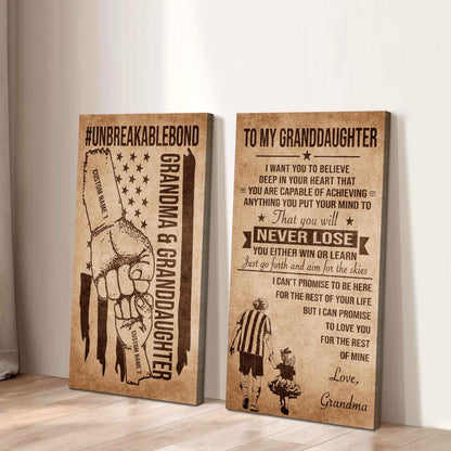 Grandma And Granddaughter UnBreakable Bond - 2 Piece Canvas Wall Art Black Floating Frame - You Will Never Lose You Either Win Or Learn