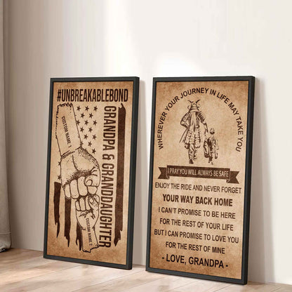 Grandpa And Granddaughter UnBreakable Bond - 2 Piece Canvas Wall Art Black Floating Frame - Never Forget Your Way Back Home