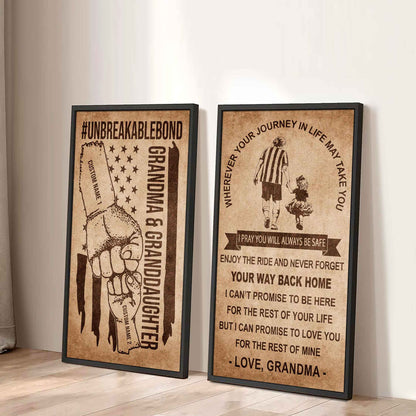 Grandma And Granddaughter UnBreakable Bond - 2 Piece Canvas Wall Art Black Floating Frame - Never Forget Your Way Back Home
