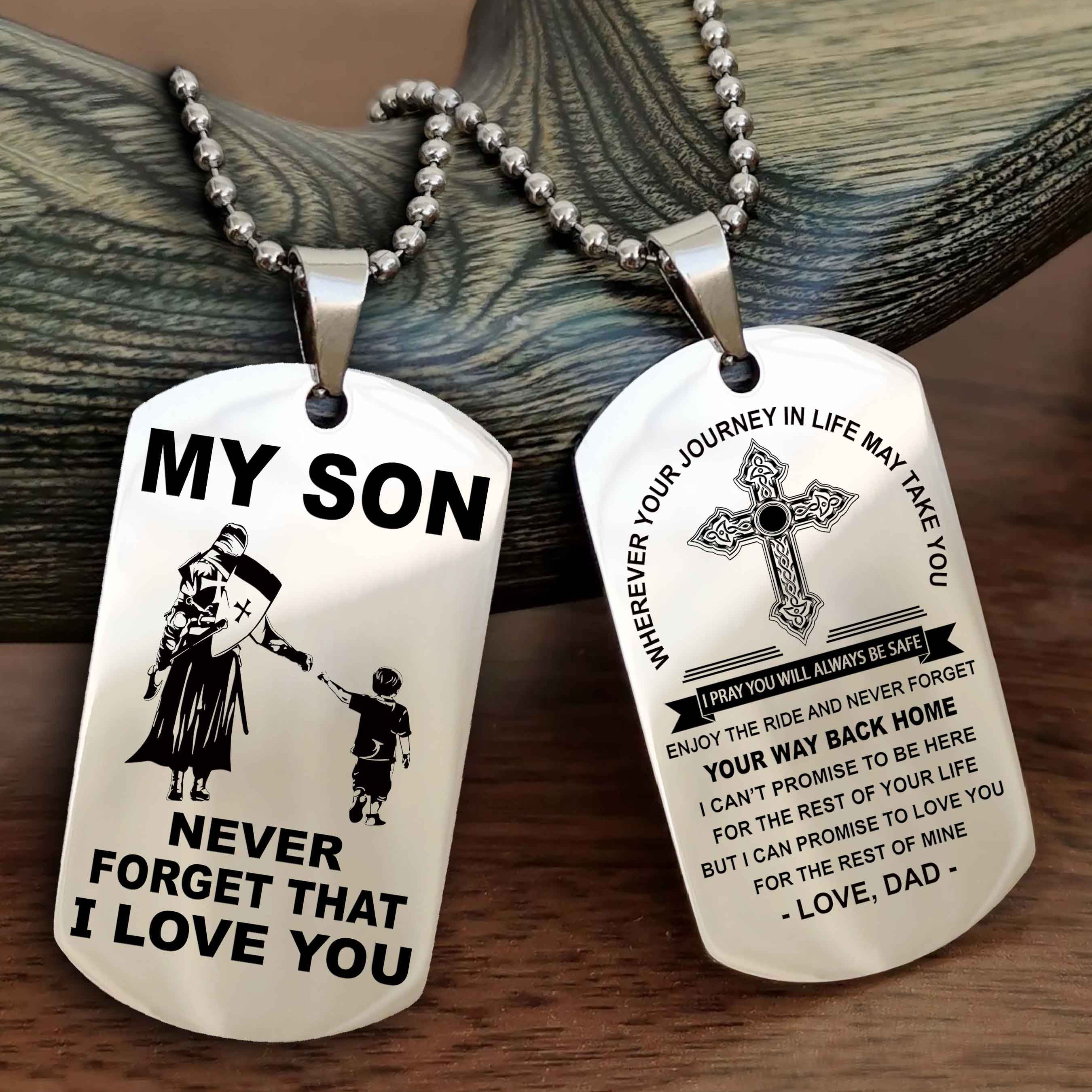 DRB Cross Double Sided Dog Tag To My Son Never Forget That I Love You - Gift For Son Never Forget Your Way Back Home