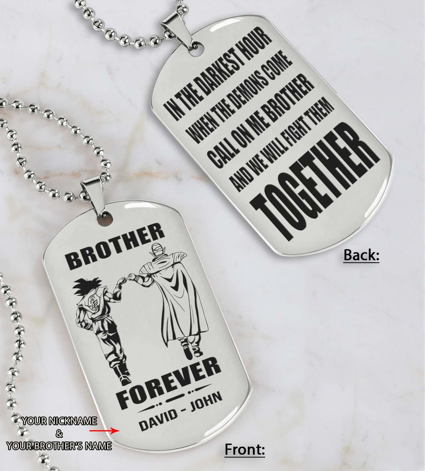 Soldier customizable engraved black dog tag double sided gift from brother, brother forever