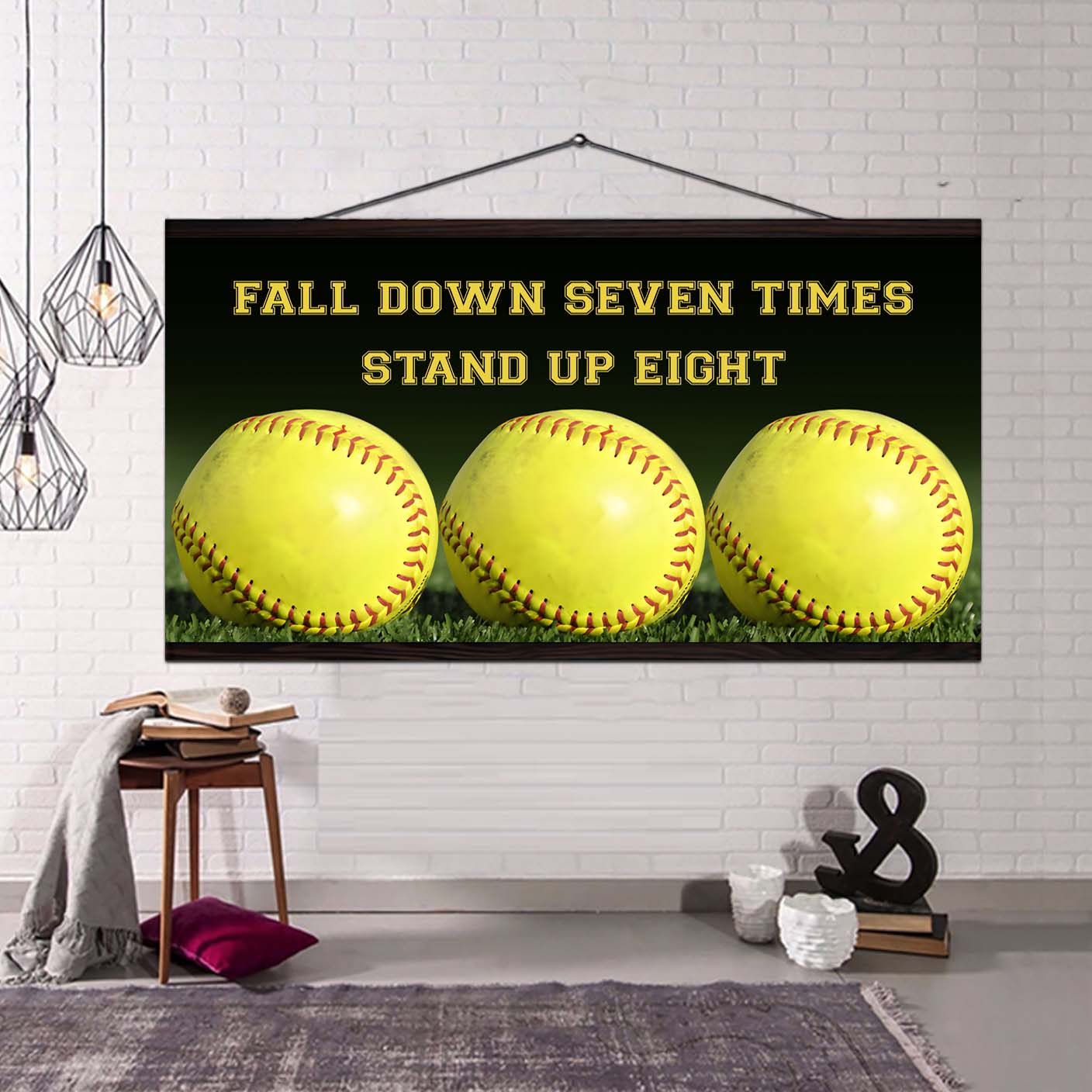 Tennis poster canvas fall down seven times stand up eight