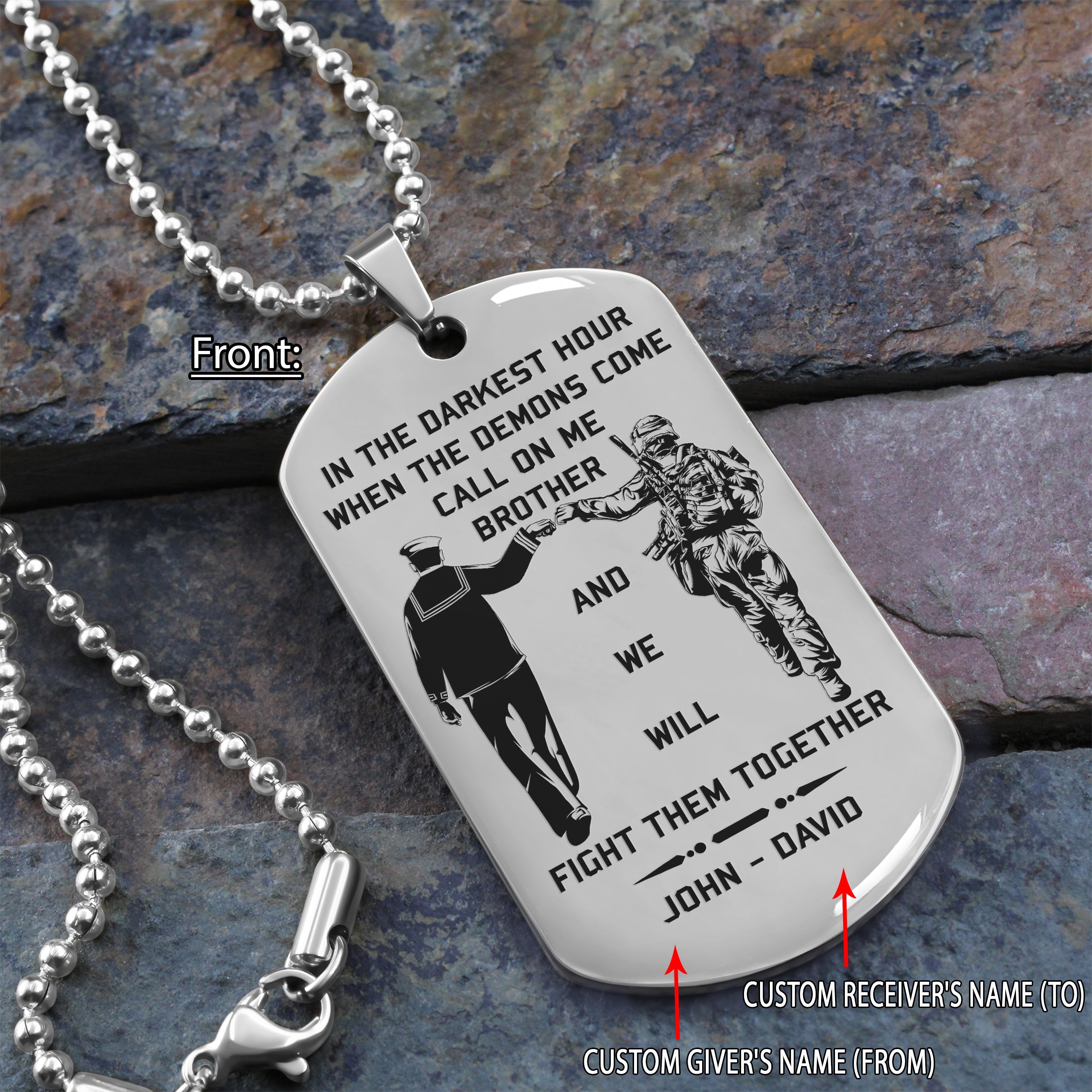 Sailor and Sodier engraved dog tag call on me brother gift for your brother