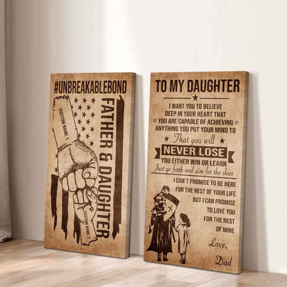 Father And Daughter UnBreakable Bond - 2 Piece Canvas Wall Art Black Floating Frame - You Will Never Lose You Either Win Or Learn Love Dad