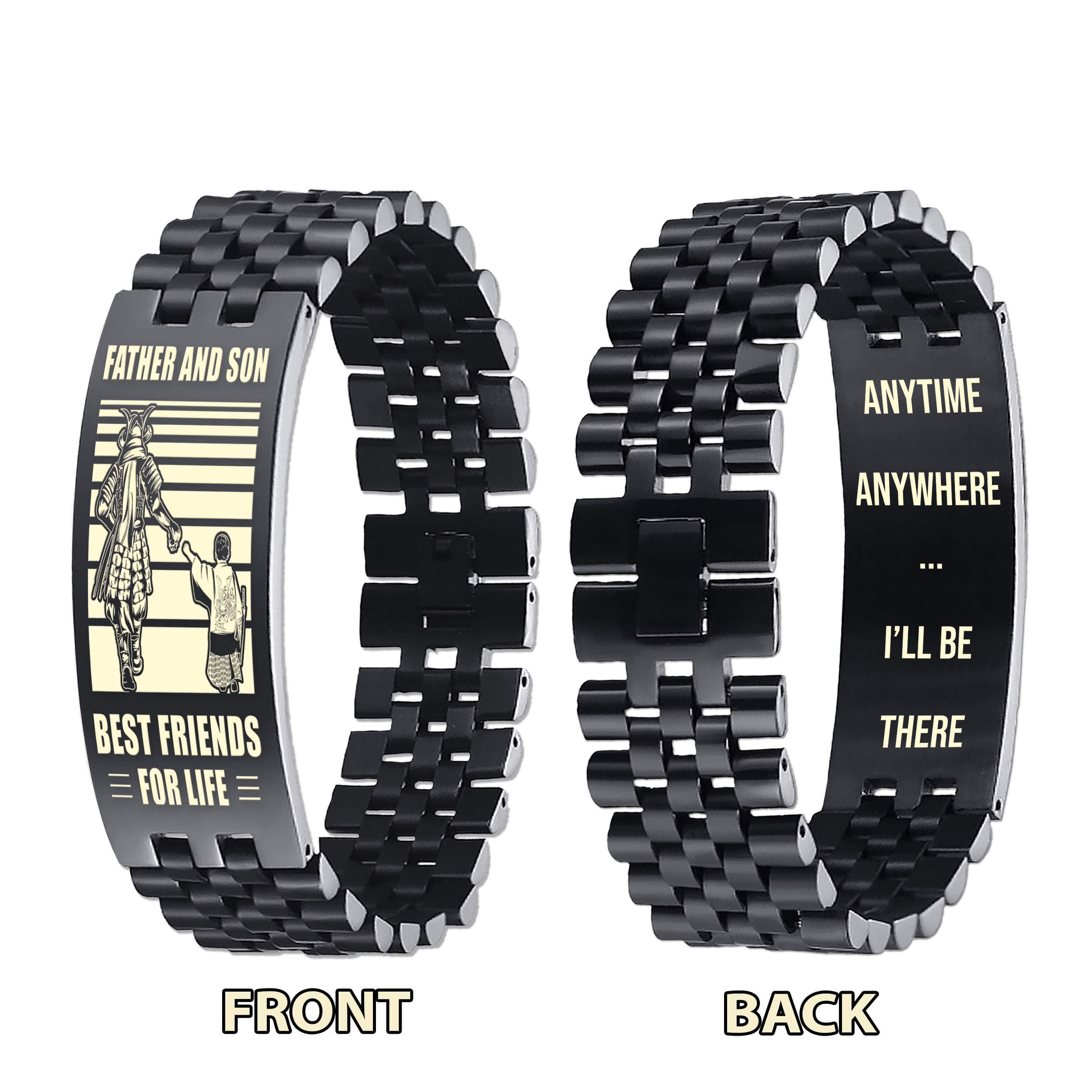 Be strong-Personalized Double Sided Bracelet Father And Son Best Friends For Life - Message on the back side-Be strong