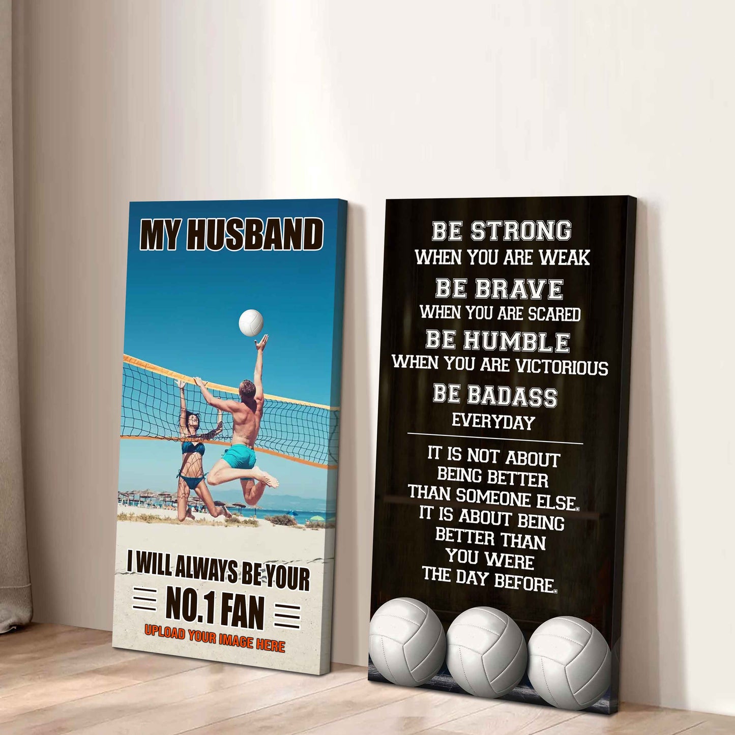 To My Husband Canvas I Am Your No 1 Fan - 2 Piece Canvas Wall Art - Be Strong When You Are Weak Be Badass Everyday