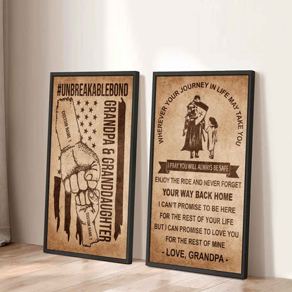Grandpa And Granddaughter UnBreakable Bond - 2 Piece Canvas Wall Art Black Floating Frame - Never Forget Your Way Back Home