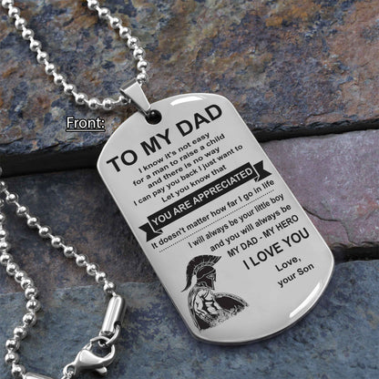 Family One Side Dog Tag To My Dad I Know It's Not Easy - You Are My Hero Gift From Son To Dad Father's Day Gift