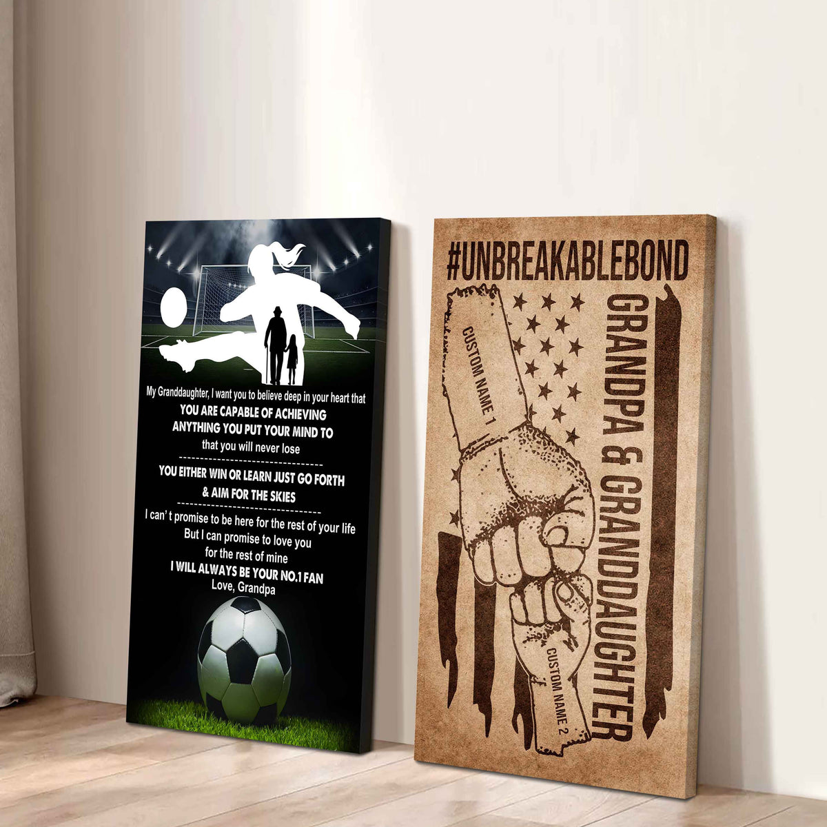 Grandpa And Granddaughter UnBreakable Bond - 2 Piece Canvas Wall Art - You Will Never Lose You Either Win Or Learn