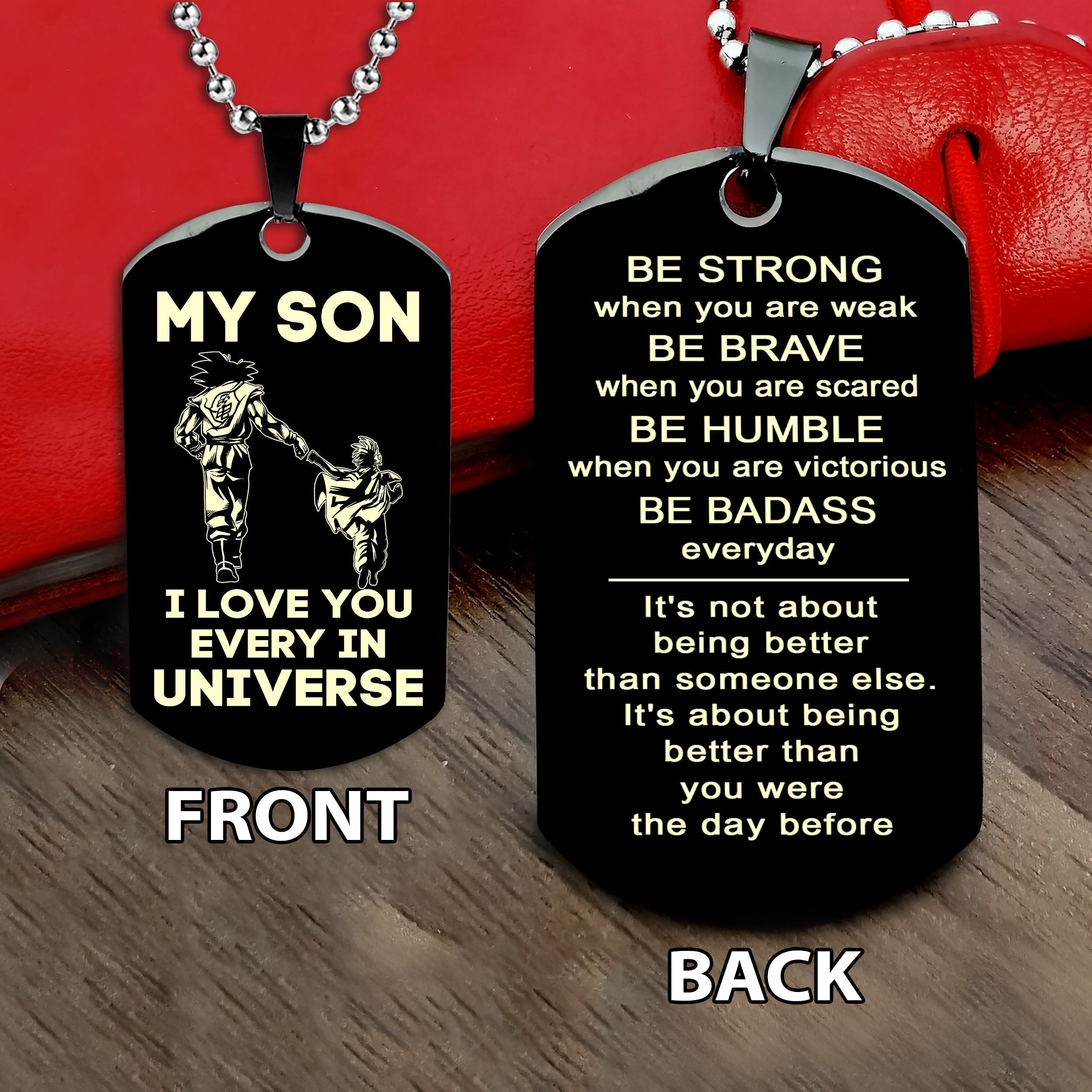 To my son double sided dog tag be strong be brave gift from dad to son