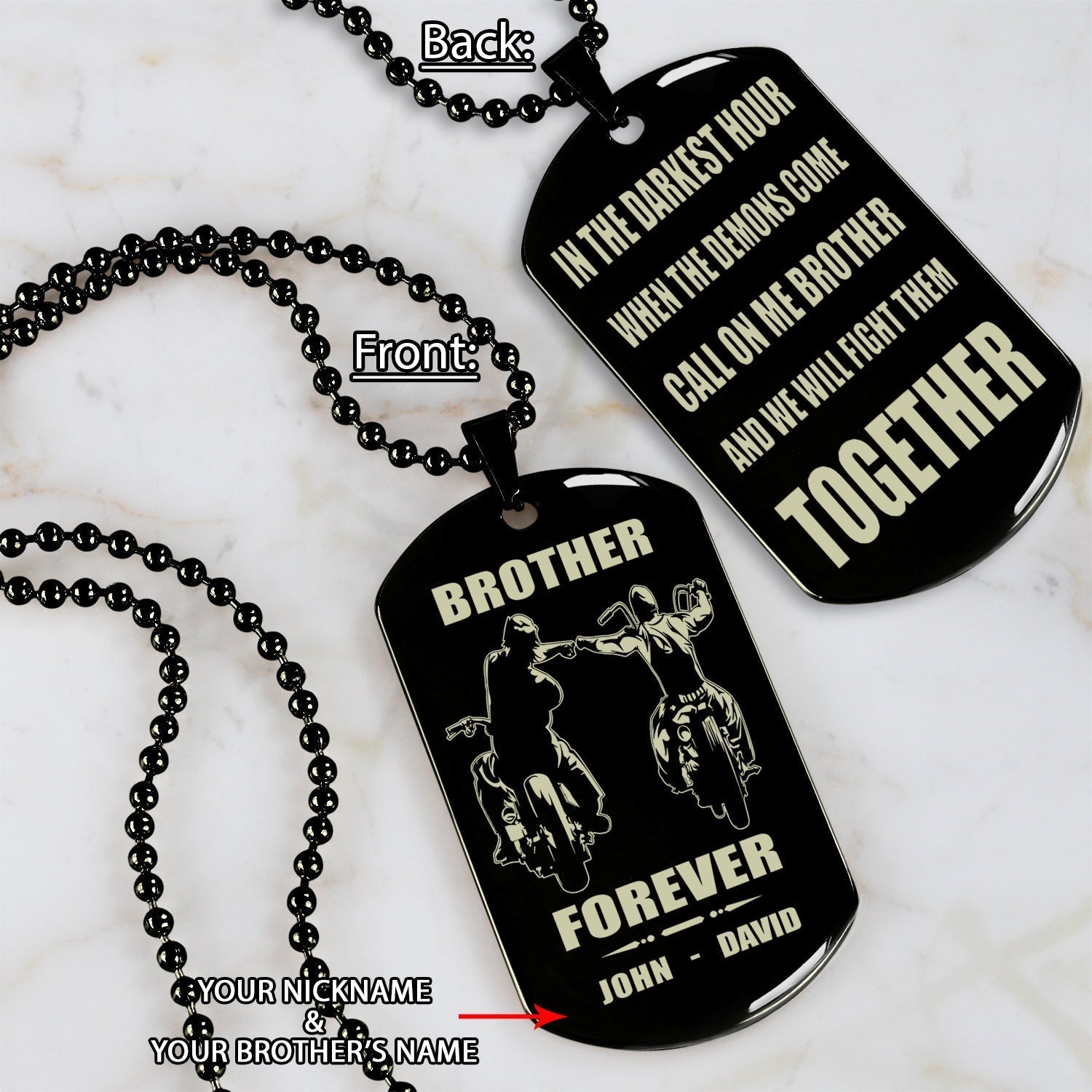 Soldier Customizable engraved black dog tag double sided gift from brother, brother forever