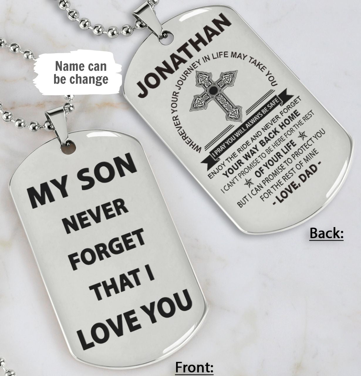 Family double sided dog tag from dad to son