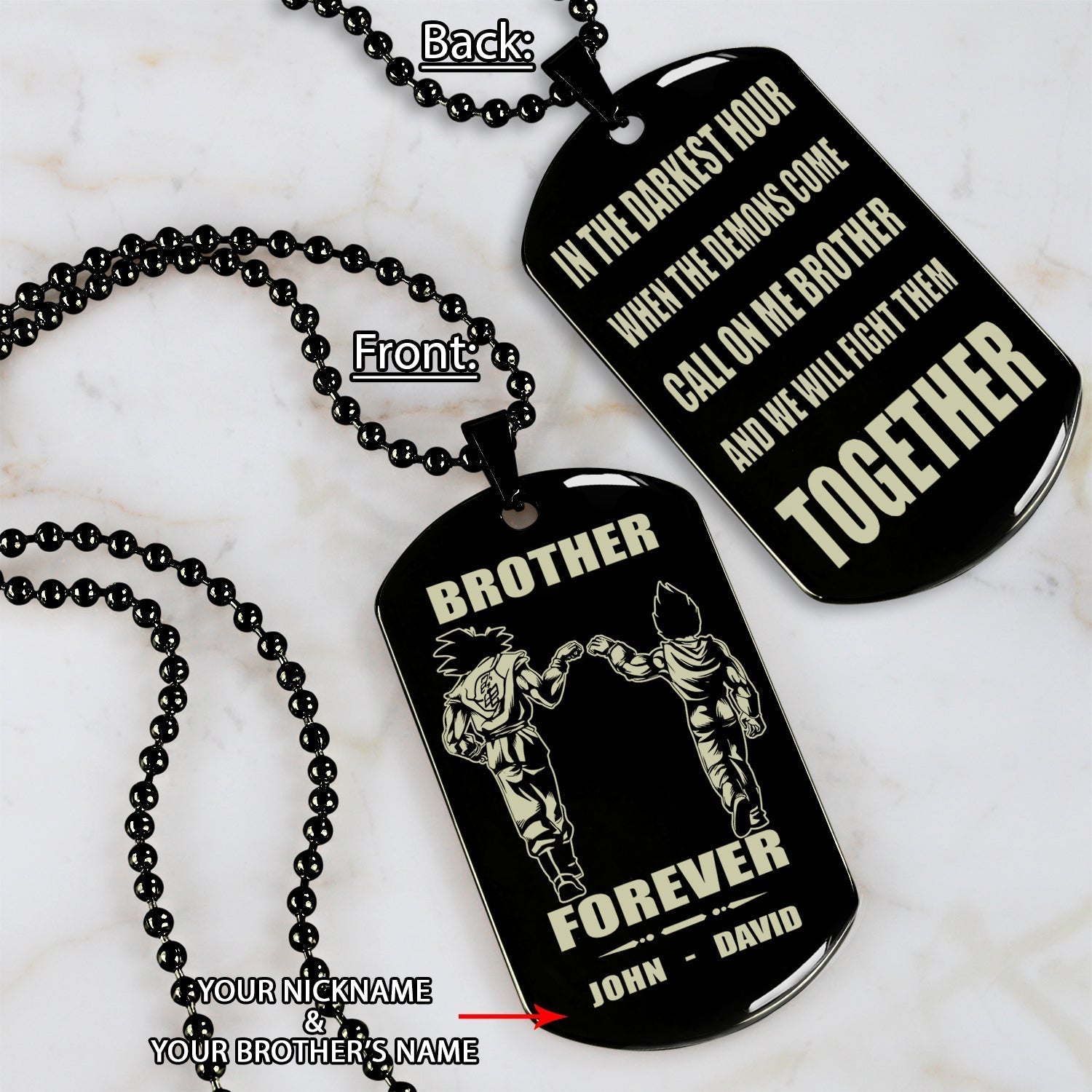 Biker Customizable engraved black dog tag double sided gift from brother, brother forever