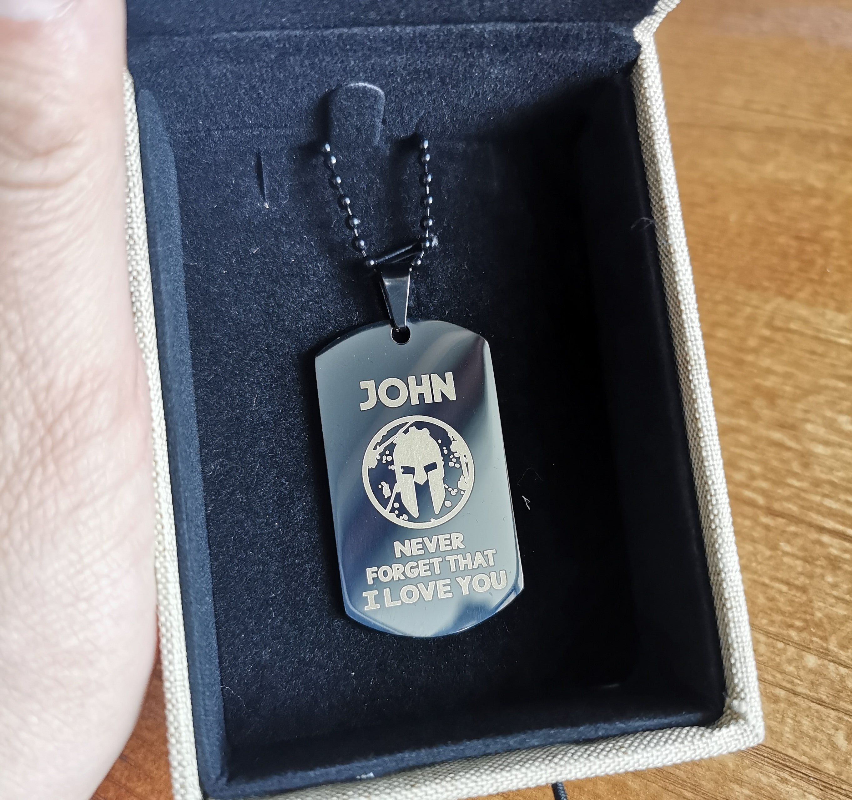 Samurai engraved double sided dog tag dad to son be strong when you are weak