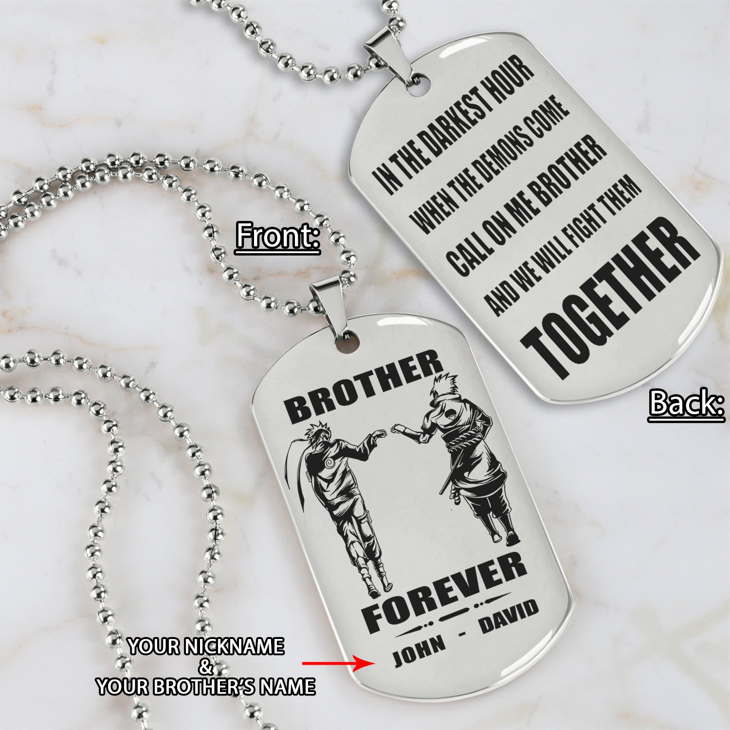 Soldier Customizable engraved black dog tag double sided gift from brother, brother forever